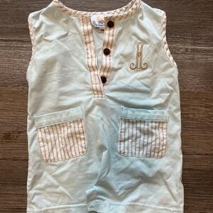 Mint and Beige Sleeveless Top with Monogram M. Busy Bee Smocks.